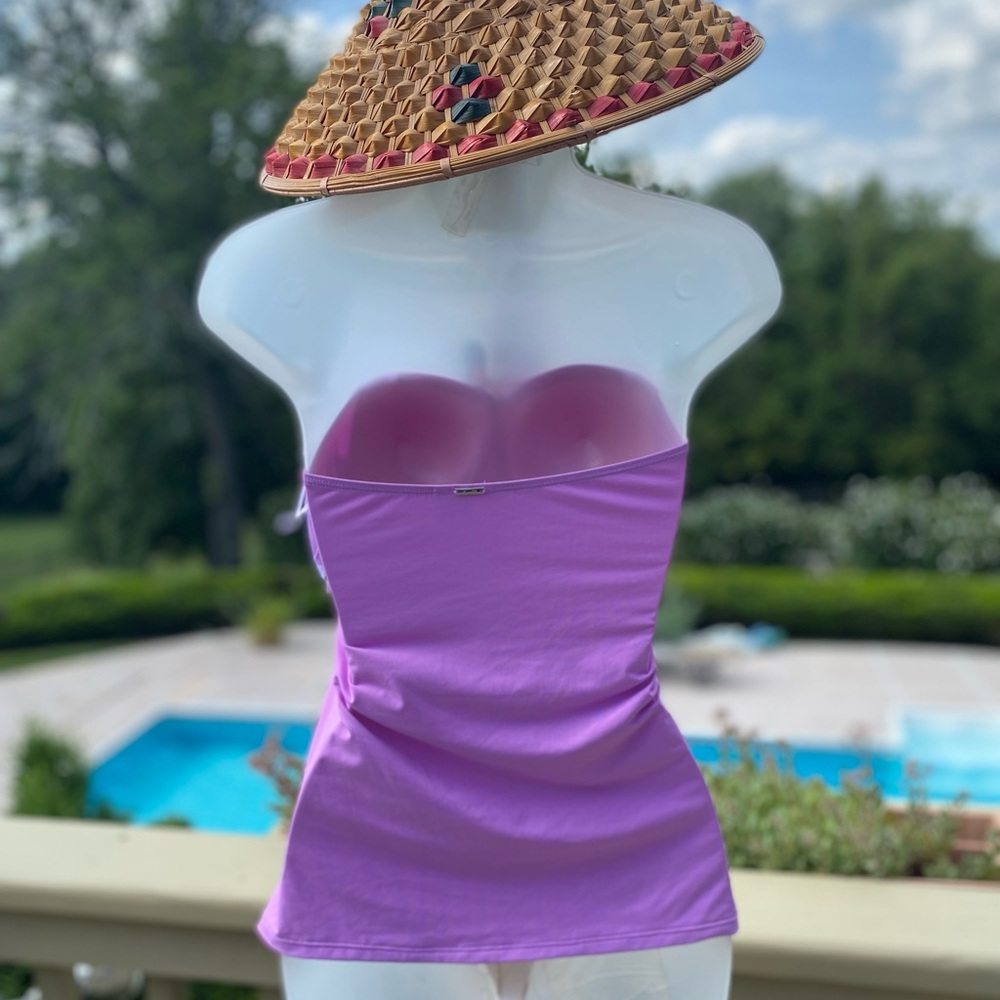 NWT Ann Cole - Lavender tankini with adjustable halter strap & ruching. size: L - Picture 2 of 12
